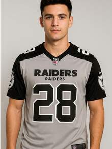 Jersey Hombre Estampado Frente Espalda Deportivo Raider Futbol Americano Camiseta Poliester Cuello V Manga Corta Secado Rapido - Gris - Ver 2