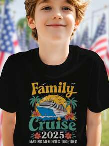 Family Cruise 2025 Making Memories Together Kids T Shirt Perfect Family Vacation Cruise Outfits Matching Tee Gift Summer Holiday Adventure Outfit Cute Children's Clothing - 黑色 - 查看 3