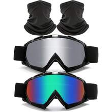 GEOXS2Pcs Motocross Goggles With Neck Gaiter Dirt Bike ATV Racing Ski Motorcycle Goggles Cycling Glasses For Outdoor SportF1HJ1FX2K12XGKG - 黑色 - 查看 1