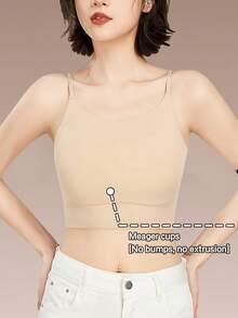 女士隐形肤色吊带文胸，透气薄面料，减少凸起，适合大胸围