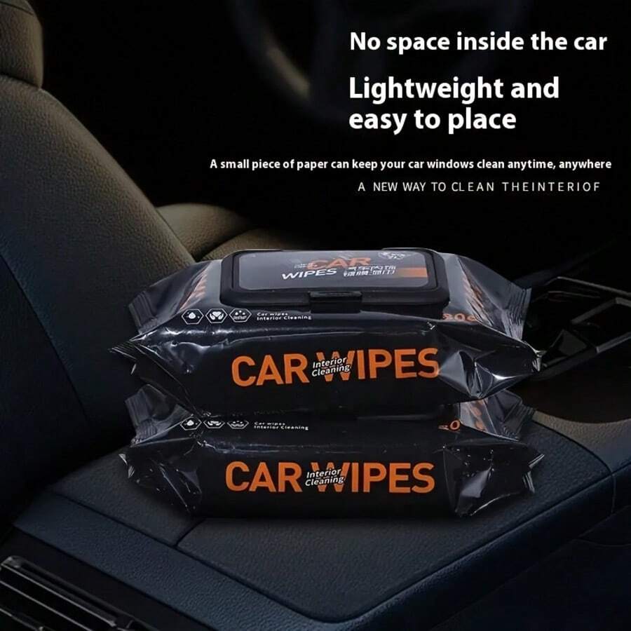 1 Pack Of 80-Pc Automotive Interior Cleaning Wet Wipes - For Leather Cleaning, Stain Removal, No Residue, Car Cleaning Wipes,Car Accessories - Black - View 1