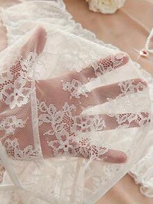 Women's Sweet And Seductive  Bra Set- Sheer White Floral Lace Bra With Bow Detail, Breathable & Comfortable - trắng - Xem 6