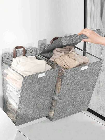 1-Pack Wall-Mounted Dirty Clothes Basket, Space-Saving Design With Handles, Rectangular Classic Style, Polyester Fiber Material, Foldable Laundry Basket, Dirty Clothes Storage Basket, Can Be Placed In The Bathroom, Shower And Throw Dirty Clothes Basket, Suitable For Bathroom, Bedroom And Living Room, Home Organization Laundry Basket, Suitable For Bathroom, Bedroom, Living Room, Home Organization, Laundry Room Essentials