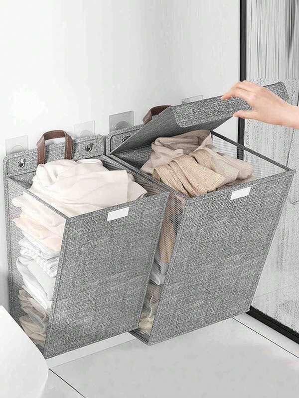 1er-Pack Wandmontierter Schmutzwäschekorb, platzsparendes Design mit Griffen, rechteckiger klassischer Stil, Polyesterfaser-Material, faltbarer Wäschekorb, Schmutzwäsche-Aufbewahrungskorb, kann im Badezimmer, in der Dusche und als Wäschekorb verwendet werden, geeignet für Badezimmer, Schlafzimmer und Wohnzimmer, Haushaltsorganisation Wäschekorb, geeignet für Badezimmer, Schlafzimmer, Wohnzimmer, Haushaltsorganisation, Wäschereiessentials