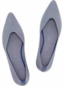 Womens Flat Shoes Classic Pointed Toe Flats Knitted Dress Shoes Soft Comfortable Dressy Flats Women - 6042灰色 - 查看 6