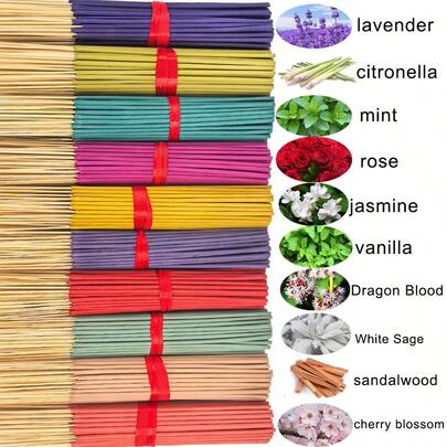 7 Packs/140 Incense Sticks, 4 Seasonal Scents To Choose From: Rose, Lavender, Sandalwood, Jasmine, Mint, Cherry Blossom, Vanilla, Sandalwood, Sage, Dragon Blood, 20 Sticks Per Pack, Suitable For Home, Office, Yoga, Meditation, After Meals, Reading, Music, Long-Lasting Fragrance