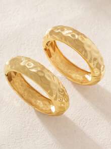 1 Pair Smooth & Snake Print Overlapping Visual Bracelet Set, Gold Tone Fashionable Metal Bangle For Couples, Friends Gathering, Commute, Daily Wear - Gold Two Piece Set - View 5