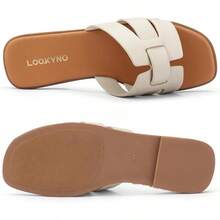 Dressy Summer Flat Sandals With Square Open Toe - Nude - View 6