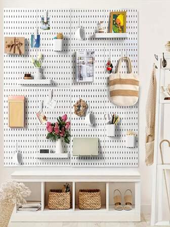 1 stuk opbergorganizer voor aan de muur, ruimtebesparende bureau-opbergruimte, opbergbord met haken, aan de muur te bevestigen prikbordpanelen met voorgeboorde gaten, opbergruimte voor pennen, voor slaapkamers, badkamers, studeerkamers, voor thuiskantoordecoratie, voor garage, werkplaats, keuken, hobbykamer, display, opbergaccessoires, schoolbenodigdheden, terug naar school