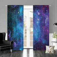 2Pcs Galaxy Curtains Space Cosmic Universe Stars Blackout Window Curtains Thermal Insulated Drapes For Living Room Bedroom Kitchen Bathroom Home Decor Fantasy Sky Space Theme Curtains Aesthetic Room Decor Cortinas Para La Sala 3D Digital Printing Window Treatment Tapestry Wall Hanging Art Decoration