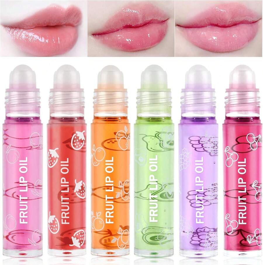 AOOWU 6 Pcs Hydrating Lip Oil Set, Fruit-Flavored Plumping, Long Lasting Glow Balm Care, Transparent Moisturizing No-Sticky Gloss(Peaches, Orange, Avocado, Strawberry, Grape, Cherry), 19.0 Ml - 4 PCS - 查看 1
