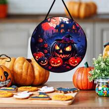 1 pièce Décoration d'Halloween citrouille, Enseigne en bois effrayante de château de citrouille d'Halloween pour la fête, la porte d'entrée, la décoration de la maison, la décoration d'automne, la décoration de la pièce