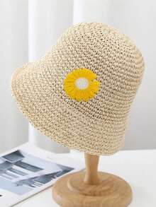 1pc Handmade Crochet Straw Hat, Floral Design, Spring/Summer Beach Sun Hat, Foldable UV Protection,Vacation,Holiday,Travel - B - View 9