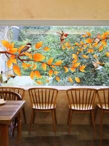 1 pièce Autocollants de fenêtre pour la décoration d'automne à la maison, avec série de petits oiseaux dessinés à la main et de branches, y compris un cardinal, des feuilles d'érable doré, un bulbul, un perroquet, des branches de moineaux. Autocollants statiques pour la chambre, le salon, la cuisine, la salle de bain, l'armoire