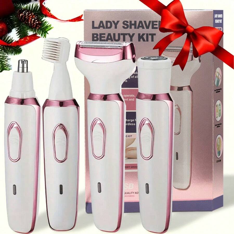 [Women's Electric Shaver] New 4-In-1 Multifunction Electric Shaver, Portable Rechargeable Electric Facial Hair Trimmer With 4 Heads, Women Electric Beauty Shaver For Face, Nose, Legs, Armpits, Grooming Tool, Rechargeable Bikini Trimmer For Women | Painless Body Razors And Facial Hair Remover For Bikini Leg Body Face Underarm, Cordless Body Shaver For Trip, Replaceable Lady Facial Razor, Mother's Day Gifts,Great For Halloween, Christmas Gifts - 白色 - 查看 1