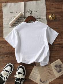 Tween Boy Casual Printed White Round Neck Pullover Short Sleeve T-Shirt For Summer - White - View 2