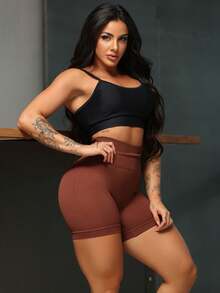 jelik fashions Bermuda Shorts Women's Shorts Premium Ribbed Polyamide Fabric Non-Transparency Gym Fitness - 鏽棕色 - 查看 6