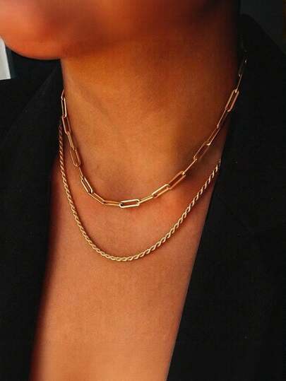 MONALLY 2 piezas Collar elegante de doble capa con baño de oro de 18K, cadena de acero inoxidable, vibra de vacaciones de verano, regalo sorpresa para el Día de San Valentín, cumpleaños, madre, novia o hija