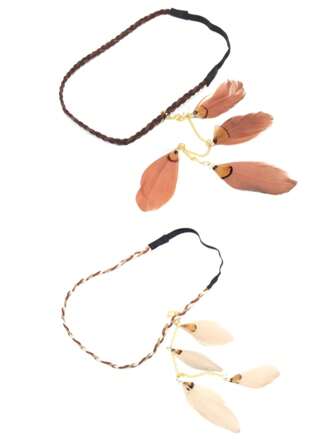 2 Small Fashionable Bohemian Hippie Feather Headband - Retro Elastic Headscarf Hair Accessory For Women