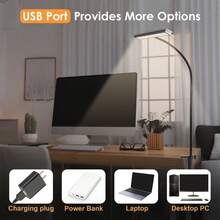 Yogle 1pc LED Desk Lamps For Home Office Tall Desk Light With Base Flexible Gosseneck Adjustable Height 5-Level Dimmable Brightness & Color Architect Lamp For Working Reading Crafting Study Black