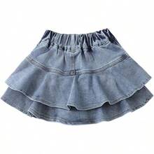 Little Girl's Denim Skirts Mini Flared Pleated Toddler Jean Skorts With Shorts Underneath - 藍色牛仔布 - 查看 2