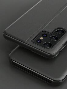 1 件全新奢华商务皮革手机壳，适用于三星 Galaxy S25Ultra S25Plus S25Edge S25 S24Ultra S24+ S24 S23Ultra S23Plus S23 A55 A56 A15 A16，全覆盖高品质防震保护壳，带智能部分窗口显示和支架设计