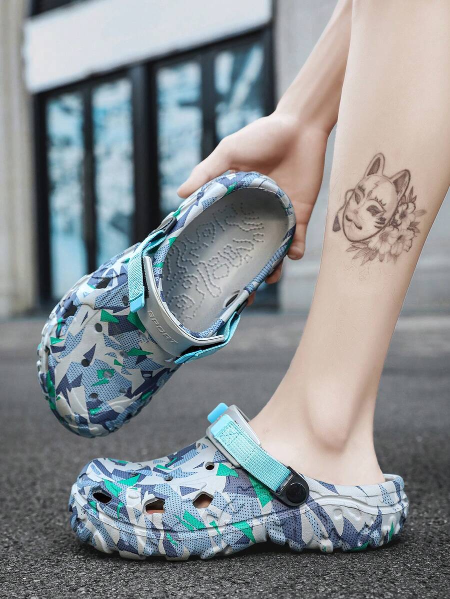 Herren Outdoor Sport Anti-Rutsch schnell trocknende atmungsaktive Mode Slides, Teenager Wasser perforierte Strand Sandalen, Sommer - Graublau - Übersicht 1