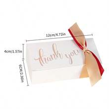 10 pièces Boîte de faveur de mariage imprimée "Thank You" avec nœud en ruban de satin coloré. Boîte cadeau en papier élégante avec estampage blanc et or pour douche de mariée, réception de mariage, fête d'anniversaire, cadeaux pour les invités et décorations de table - Boîte rectangulaire - Voir 3