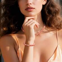 2PCS Sunstone Necklace Bracelet Set Fashion Bohemian Summer Vacation Handmade Jewelry Choker Healing Crystal
