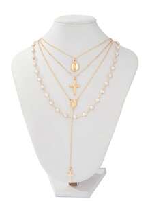 4件套波西米亚水晶流苏项链，长款吊坠项链，度假风首饰，适合派对、送礼和日常佩戴 - 金色 - 查看 3