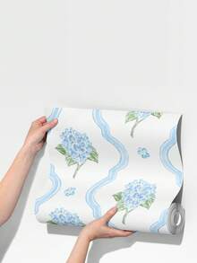 1pc 17.7" X 9.8ft Simple Floral Plant Wallpaper, Floral Self-Adhesive Wallpaper, Peel And Stick Wallpaper, Light Background Wallpaper, Removable Wallpaper, Decorative Sticker For Living Room, Bedroom, Wall, Furniture Renovation