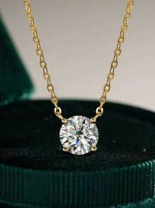 1 S925 Sterling Silver Moissanite Pendant Women's Necklace Temperament Fashion Everything Small Gift Belt Moissanite Certificate And Exquisite Packaging Box - Gold - View 2