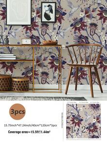 SUPSTICKER 3 件复古花卉、水果和鸟类图案墙面装饰贴纸（无粘合剂，用户需要购买胶水），适用于墙壁、浴室、橱柜、房间壁纸墙纸墙贴房间装饰 - 彩色 - 查看 12