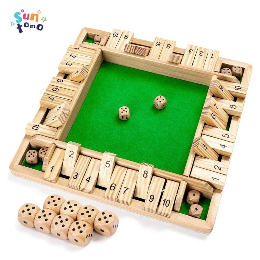 Shut The Box Dice Board Game (2-4 Players) For Kids & Adults, 4 Sided Large Wooden Board Game, 8 Dice +Shut-The-Box Rules Smart Game For Leaming Addition - 1 - Xem 1