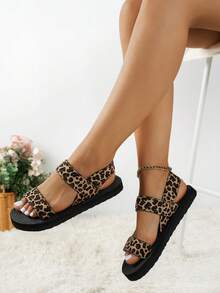 女士豹纹黄色时尚坡跟平底凉鞋，舒适塑料室内拖鞋，适合夏威夷派对、学生、办公室职员、海滩度假