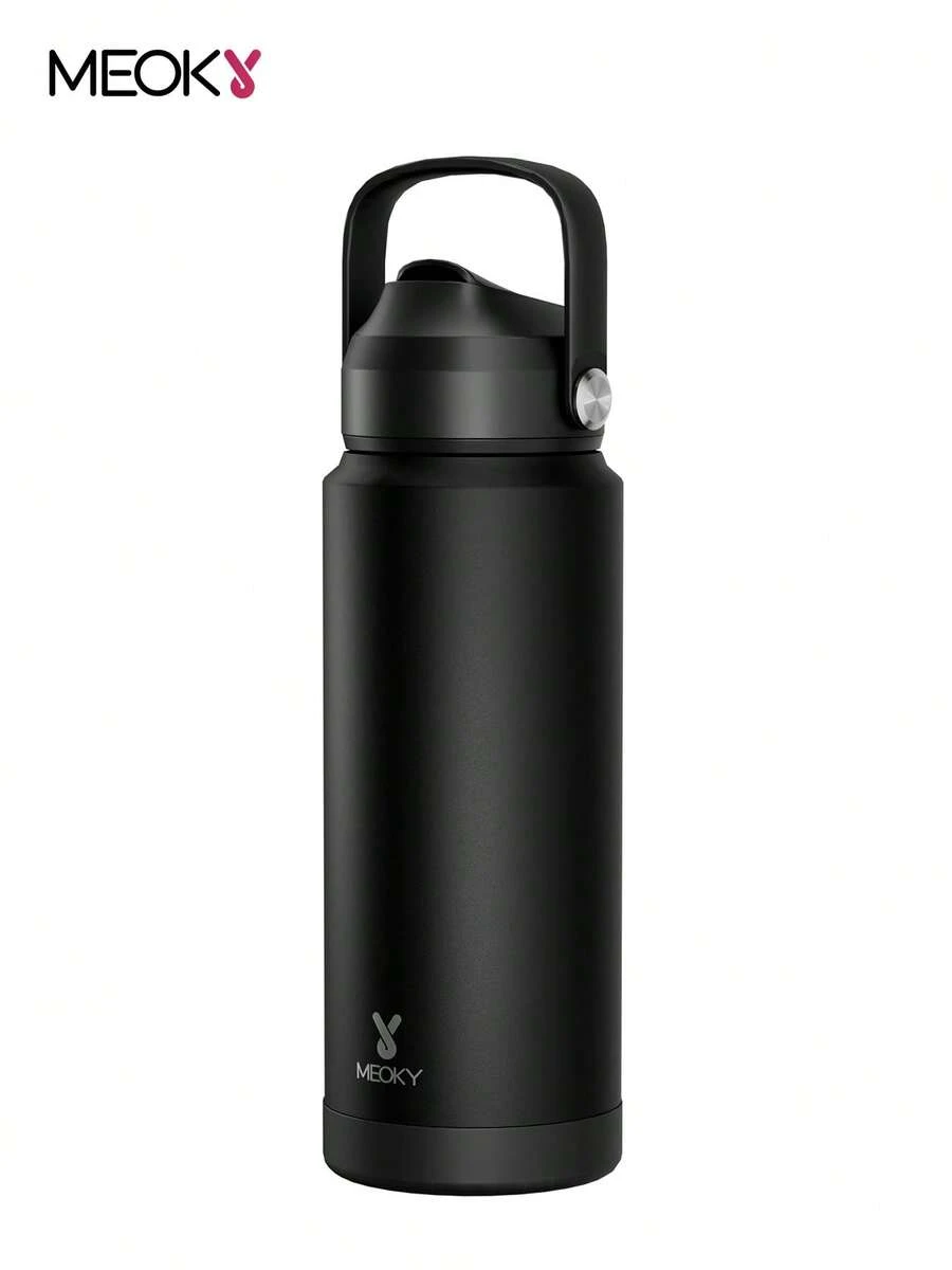 Meoky 710ml isolierte Wasserflasche mit Strohhalm und Griff, staubdichter Deckel, doppelwandiger auslaufsicherer Edelstahl - hält 24 Stunden kalt - Sportflasche für Gym, Reisen, Schule