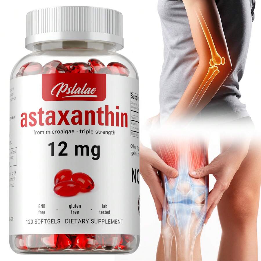 PSLALAE Astaxanthin 12mg - Promote Eye, Joint, Heart & Brain Health, Powerful Antioxidant, Support Vision - 120pcs - 120 viên nang - Xem 1