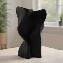 ORIZZONTE Modern Dual Wobble Sculptural Vase - Decorative Vase For Fresh Or Dried Flowers, Organic And Minimalist Design For Home, Office, Desk Or Shelf Decor, 14.9 * 12.1 * 24 Cm, 100% Made In Italy - Black - View 3