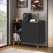 Sideboard With 2 Doors, Shelves And Solid Wood Legs – Modernist Style, Ideal For Dining Room, Kitchen Or Elegant Decor - màu đen - Xem 1