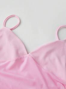 Women's Bodycon Cami Dress Solid Color Sheer Mesh Cutout Sleeveless Spaghetti Strap Long Dress - Hồng - Xem 8