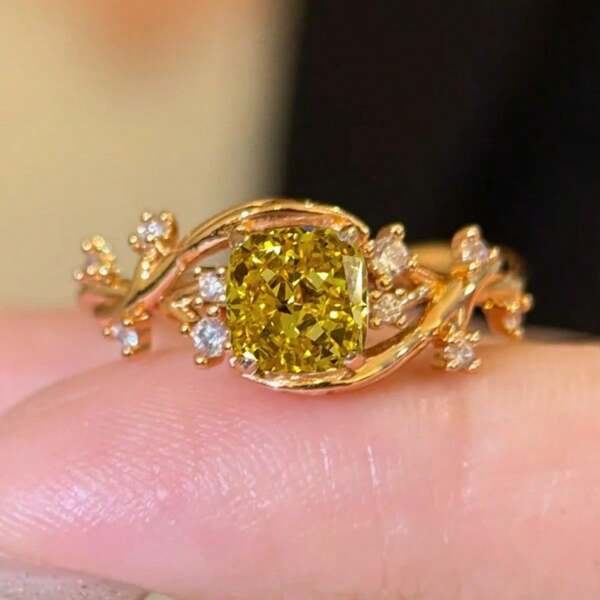 18K Gold Plated Vine Wrapped Princess Cut Zirconia Floral Ring