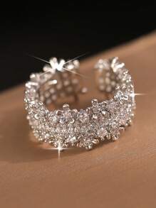 1pc Exquisite Many Three-Dimensional Small Flowers Rings For Women Engagement Cubic Zirconia Gifis Daily Wear Copper Jewelry