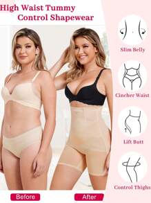 Kumayes 1 pièce couleur unie simple élégant taille haute pour femme toutes saisons tissu doux respirant agréable pour la peau contrôle du ventre cintrage de la taille rehaussement des hanches culotte sculptante pour un usage quotidien