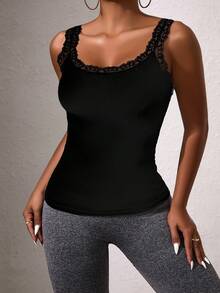 Blusa personalizada com estampa de renda branca (1 peça), regata casual versátil adequada para primavera, verão e outono, blusa exclusiva sem mangas com decote redondo em renda, design com decote em V e costas nuas, presente versátil para namorada.