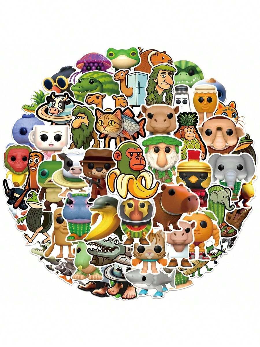 55张抽象动物贴纸 Tung Tung Sahur 意大利 Brainrot 动物卡通贴花 DIY 行李箱手机杯子吉他礼物 - 彩色 - 查看 1