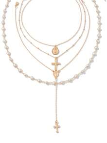 4件套波西米亚水晶流苏项链，长款吊坠项链，度假风首饰，适合派对、送礼和日常佩戴 - 金色 - 查看 4