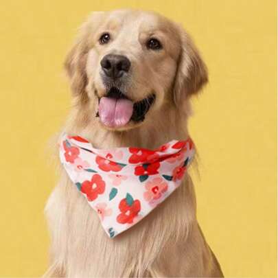 1 pieza Pañuelo con estampado floral lindo para mascotas, adecuado para perros y gatos grandes, medianos y pequeños, apropiado para vacaciones, hogar, exterior y viajes