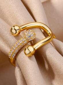 Luxus Hufeisenringe aus Edelstahl, kubischer Zirkonia in Gold- und Silberfarbe, nicht verblassend, offener Ring für Frauen, Hochzeitsschmuck, Party-Accessoires, Urlaub, Geschenke für Tochter/Mutter/beste Freundinnen