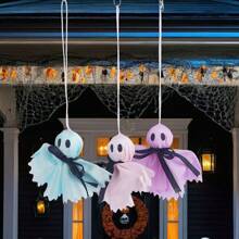 3pcs/Set Halloween Colorful Ghost Hanging Decor, Home Holiday Decoration, Halloween Atmosphere Arrangement, Butterfly Ghost - Purple/Pink/Blue Ghost