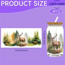 XRTHGS XRTHGS 4PCS/SET UV DTF Transfer Stickers Deer Style UV DTF Cup Wrap Suitable For Glasses, Notebooks, Computers, Tables And Chairs, Etc. For DIY Creativity, High Viscosity UV DTF Cup Sticker(Glass Not Included)